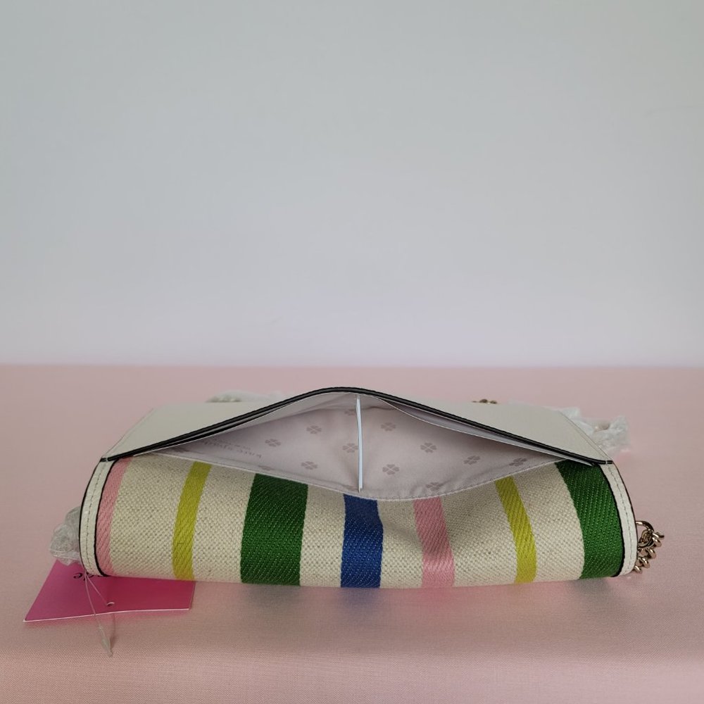KATE SPADE Bradley Striped Canvas & Leather Large Wallet on Chain Crossbody ⭐ - Picture 7 of 16